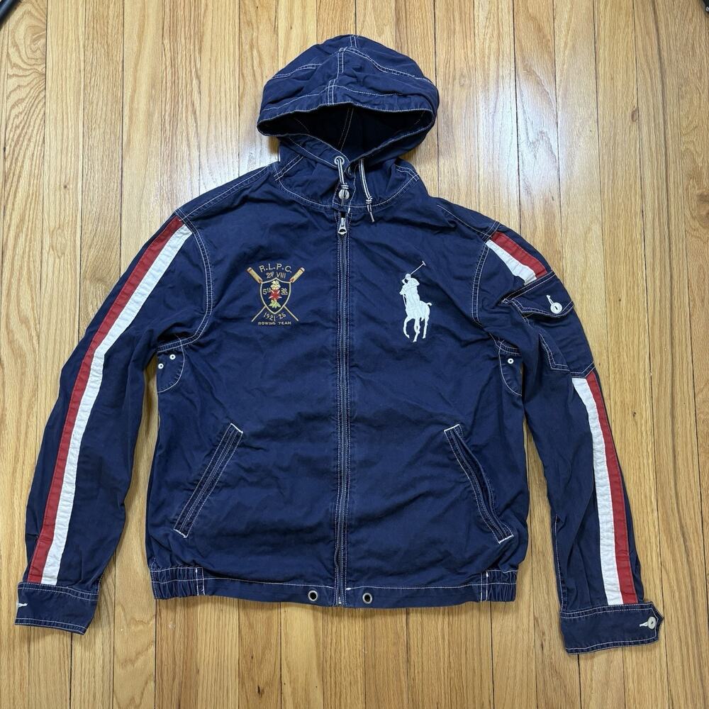 Polo Ralph Lauren Navy Rowing Team Hoodie Full Zip Logo Embroidery Men's Medium